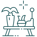 Dibujo de mesa con objetos decorativos